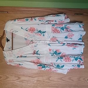 Torrid size 3 Babydoll Gauze Crochet Trim Lace-Up Top